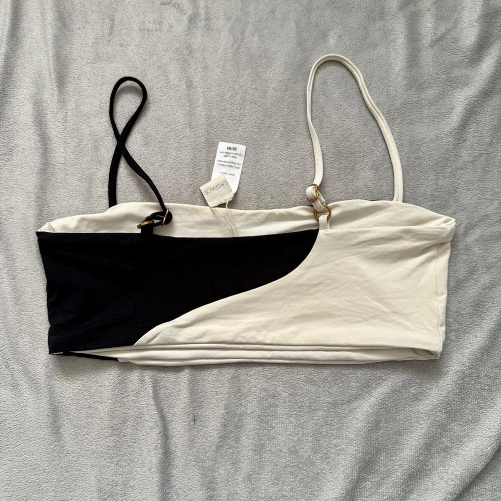 L*Space‎ Bikini Top Womens Medium Black Cream Colorblock Bandeau
